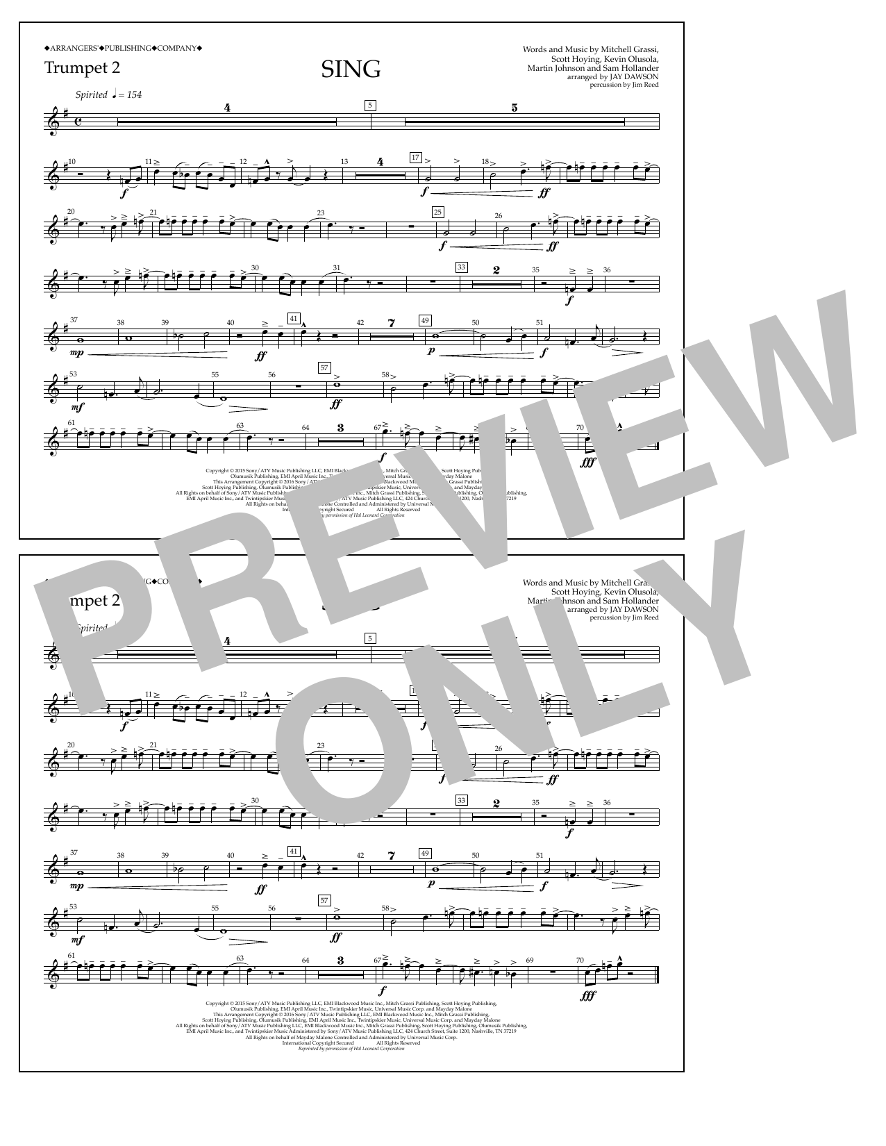 Jay Dawson Sing - Trumpet 2 Sheet Music Notes & Chords for Marching Band - Download or Print PDF