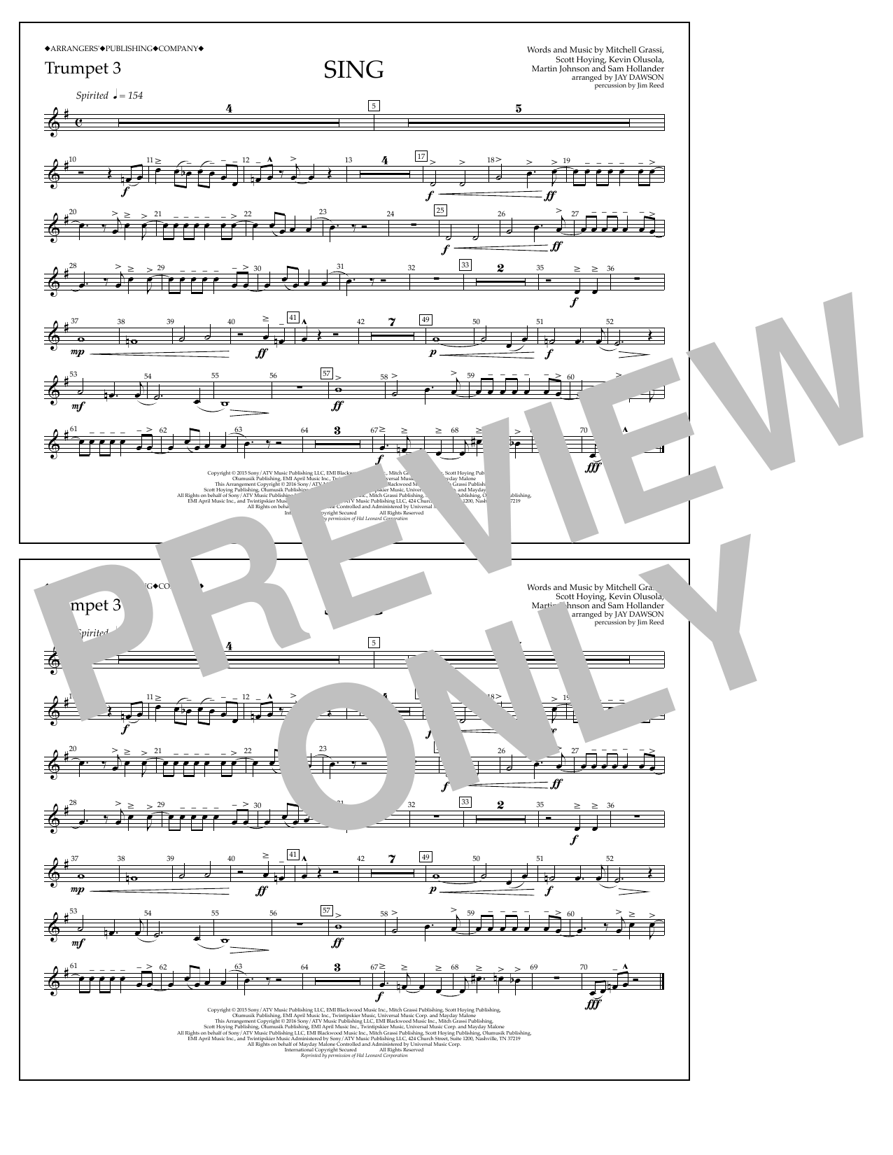 Jay Dawson Sing - Trumpet 3 Sheet Music Notes & Chords for Marching Band - Download or Print PDF