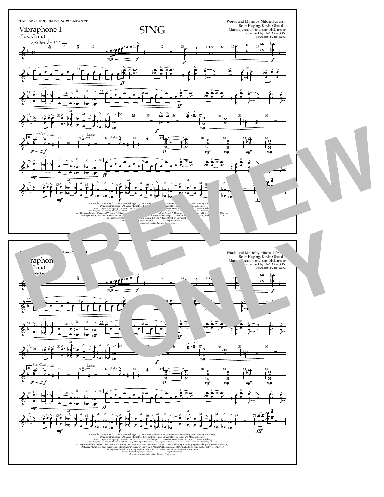 Jay Dawson Sing - Vibraphone 1 Sheet Music Notes & Chords for Marching Band - Download or Print PDF