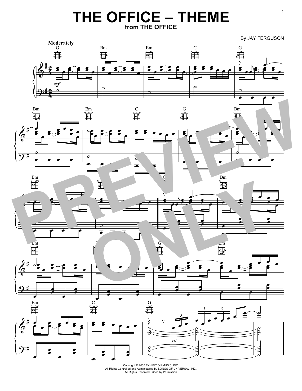 Jay Ferguson The Office (Theme) Sheet Music Notes & Chords for Piano Solo - Download or Print PDF