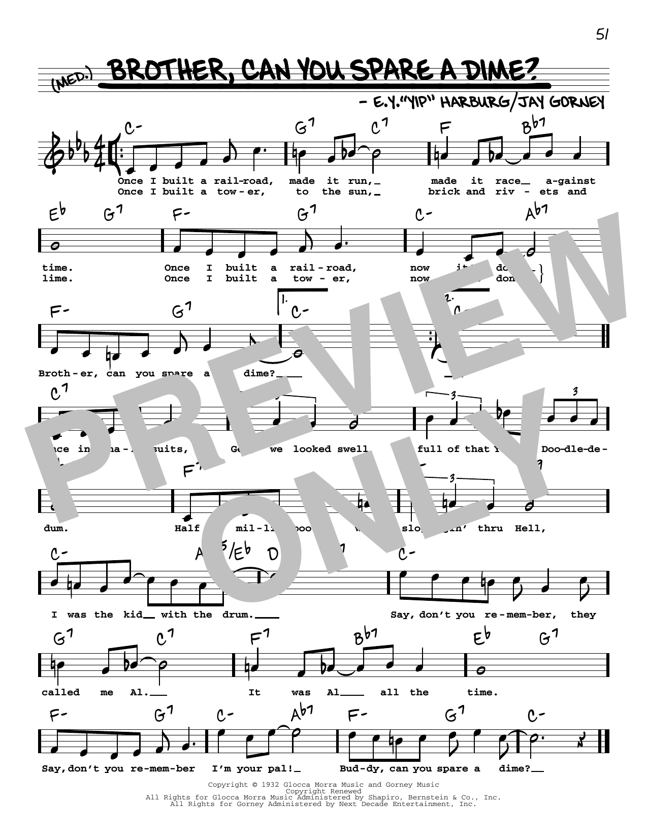 Jay Gorney Brother, Can You Spare A Dime? (High Voice) Sheet Music Notes & Chords for Real Book – Melody, Lyrics & Chords - Download or Print PDF