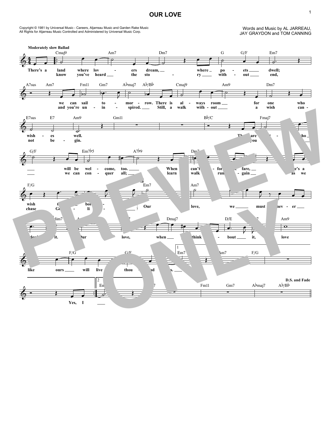 Jay Graydon Our Love Sheet Music Notes & Chords for Lead Sheet / Fake Book - Download or Print PDF