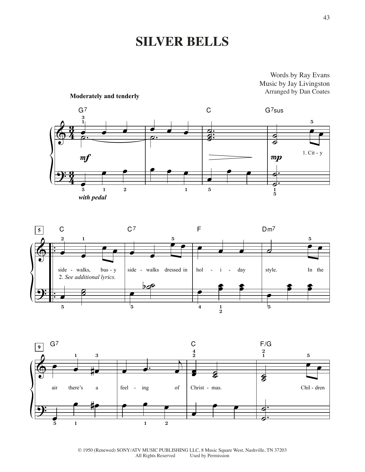 Jay Livingston & Ray Evans Silver Bells (arr. Dan Coates) Sheet Music Notes & Chords for Easy Piano - Download or Print PDF