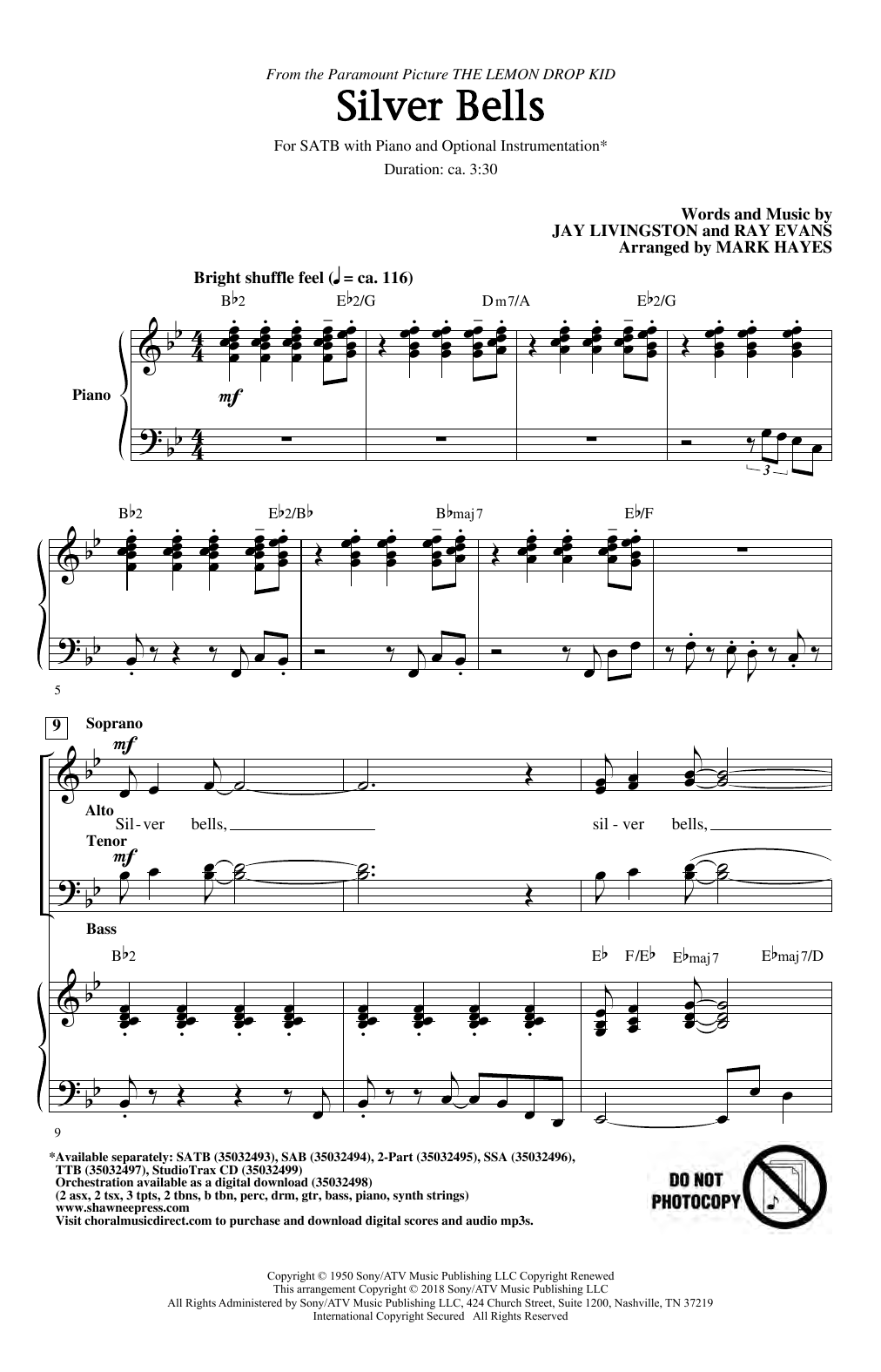 Jay Livingston & Ray Evans Silver Bells (arr. Mark Hayes) Sheet Music Notes & Chords for SAB Choir - Download or Print PDF