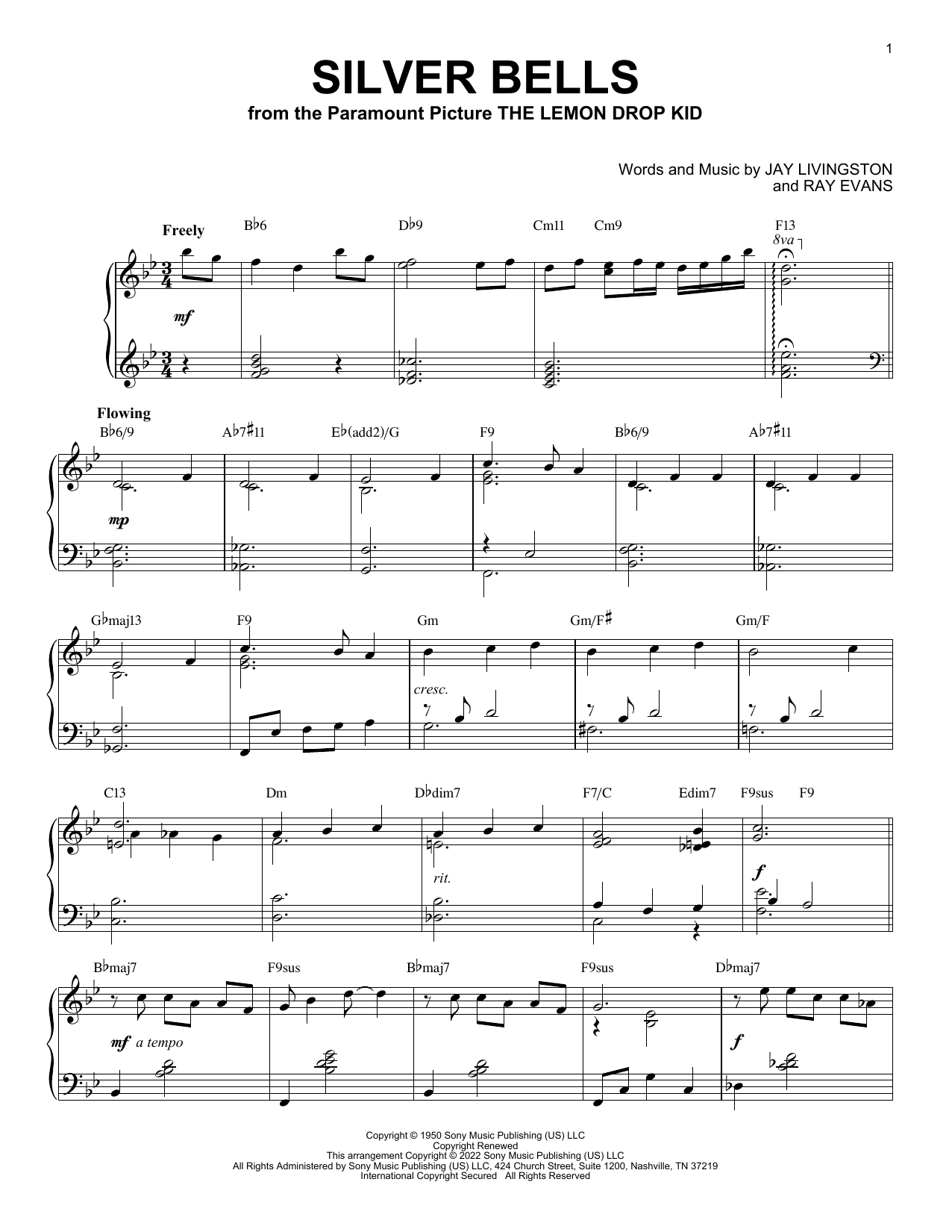 Jay Livingston & Ray Evans Silver Bells (arr. Brent Edstrom) Sheet Music Notes & Chords for Piano Solo - Download or Print PDF