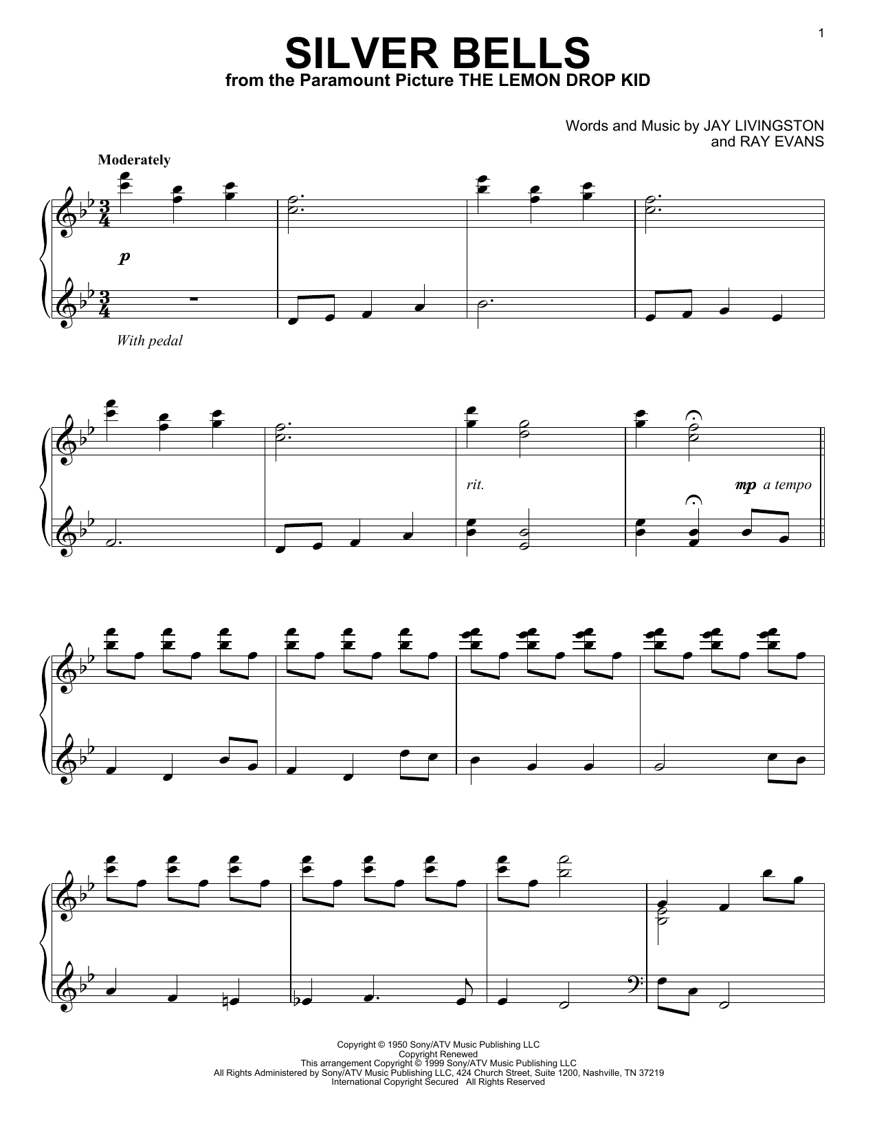 Jay Livingston & Ray Evans Silver Bells Sheet Music Notes & Chords for Piano - Download or Print PDF