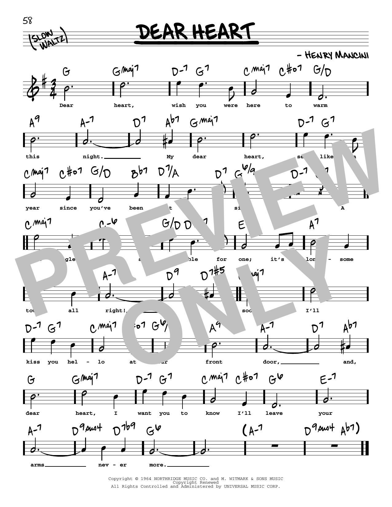 Jay Livingston Dear Heart (High Voice) Sheet Music Notes & Chords for Real Book – Melody, Lyrics & Chords - Download or Print PDF