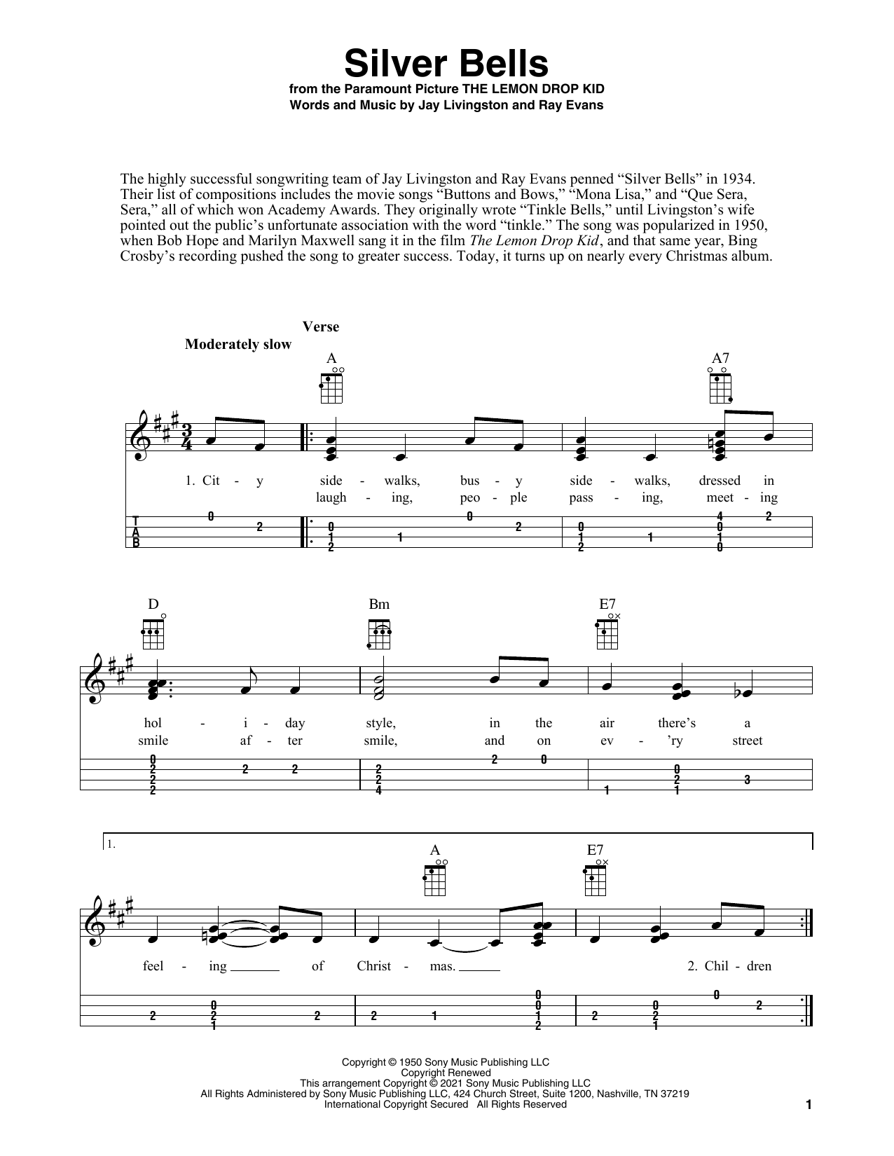 Jay Livingston Silver Bells (arr. Fred Sokolow) Sheet Music Notes & Chords for Ukulele - Download or Print PDF
