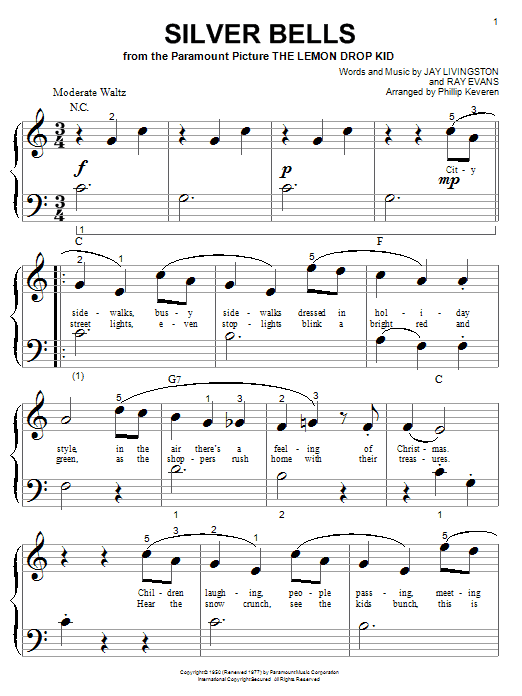 Jay Livingston Silver Bells Sheet Music Notes & Chords for Easy Piano - Download or Print PDF