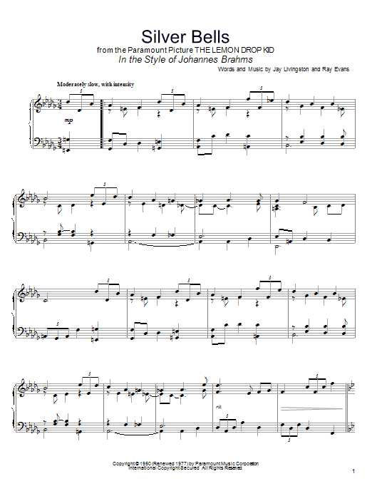 Jay Livingston Silver Bells (in the style of Johannes Brahms) Sheet Music Notes & Chords for Piano - Download or Print PDF