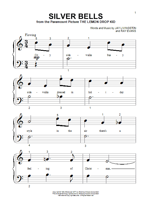 Jay Livingston Silver Bells Sheet Music Notes & Chords for FLTPNO - Download or Print PDF