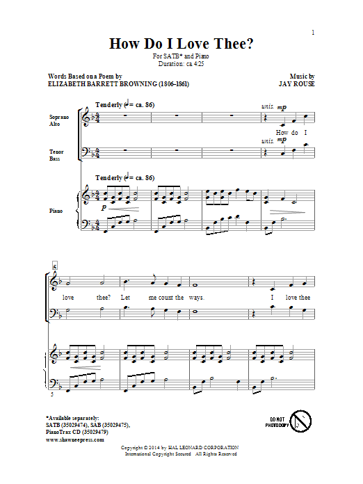 Jay Rouse How Do I Love Thee? Sheet Music Notes & Chords for SATB - Download or Print PDF