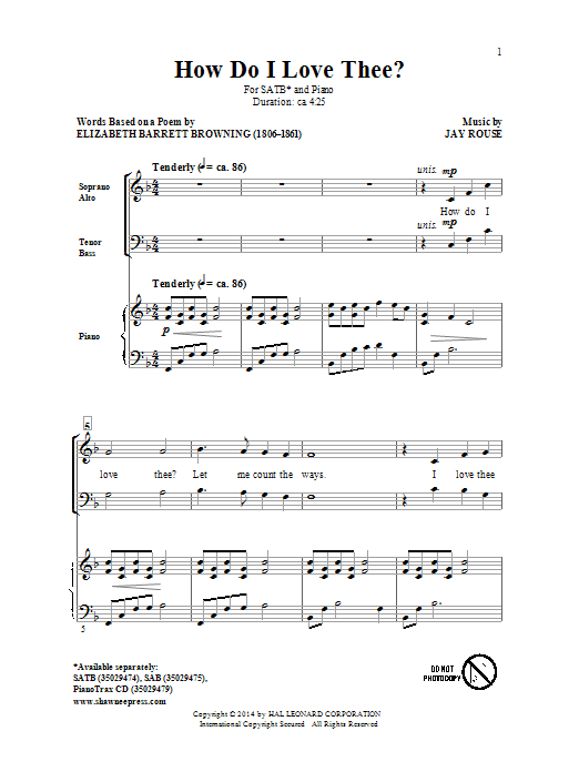 Jay Rouse How Do I Love Thee? Sheet Music Notes & Chords for SAB - Download or Print PDF