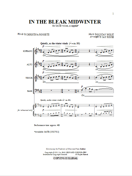 Jay Rouse In The Bleak Midwinter Sheet Music Notes & Chords for SATB - Download or Print PDF