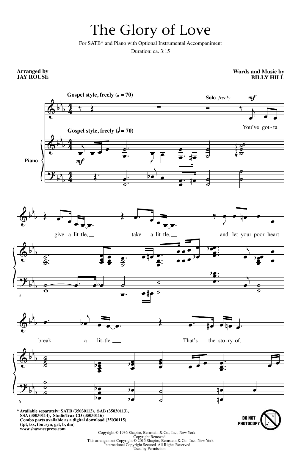 Jay Rouse The Glory Of Love Sheet Music Notes & Chords for SAB - Download or Print PDF