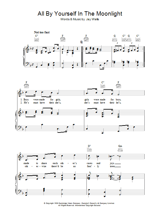 Jay Wallis All By Yourself In The Moonlight Sheet Music Notes & Chords for Piano, Vocal & Guitar (Right-Hand Melody) - Download or Print PDF