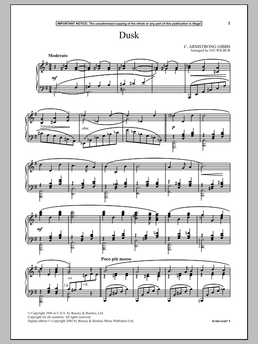 Jay Wilbur Dusk Sheet Music Notes & Chords for Piano Solo - Download or Print PDF