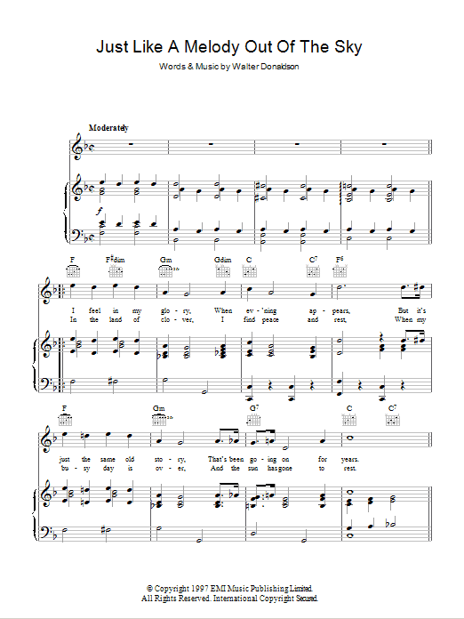 Jay Wilbur Just Like A Melody Out Of The Sky Sheet Music Notes & Chords for Piano, Vocal & Guitar (Right-Hand Melody) - Download or Print PDF