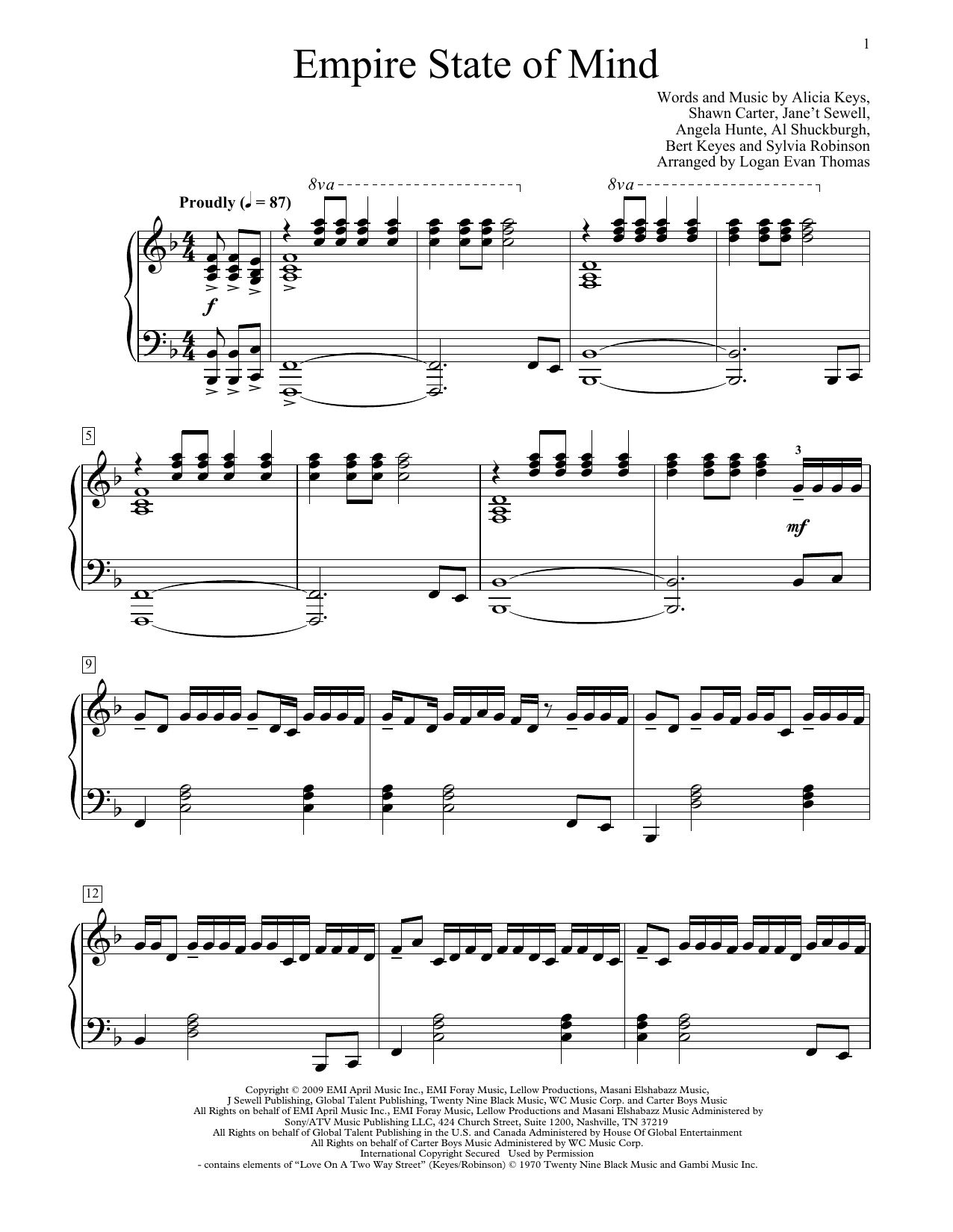 Jay-Z Empire State Of Mind (feat. Alicia Keys) (arr. Logan Evan Thomas) Sheet Music Notes & Chords for Educational Piano - Download or Print PDF