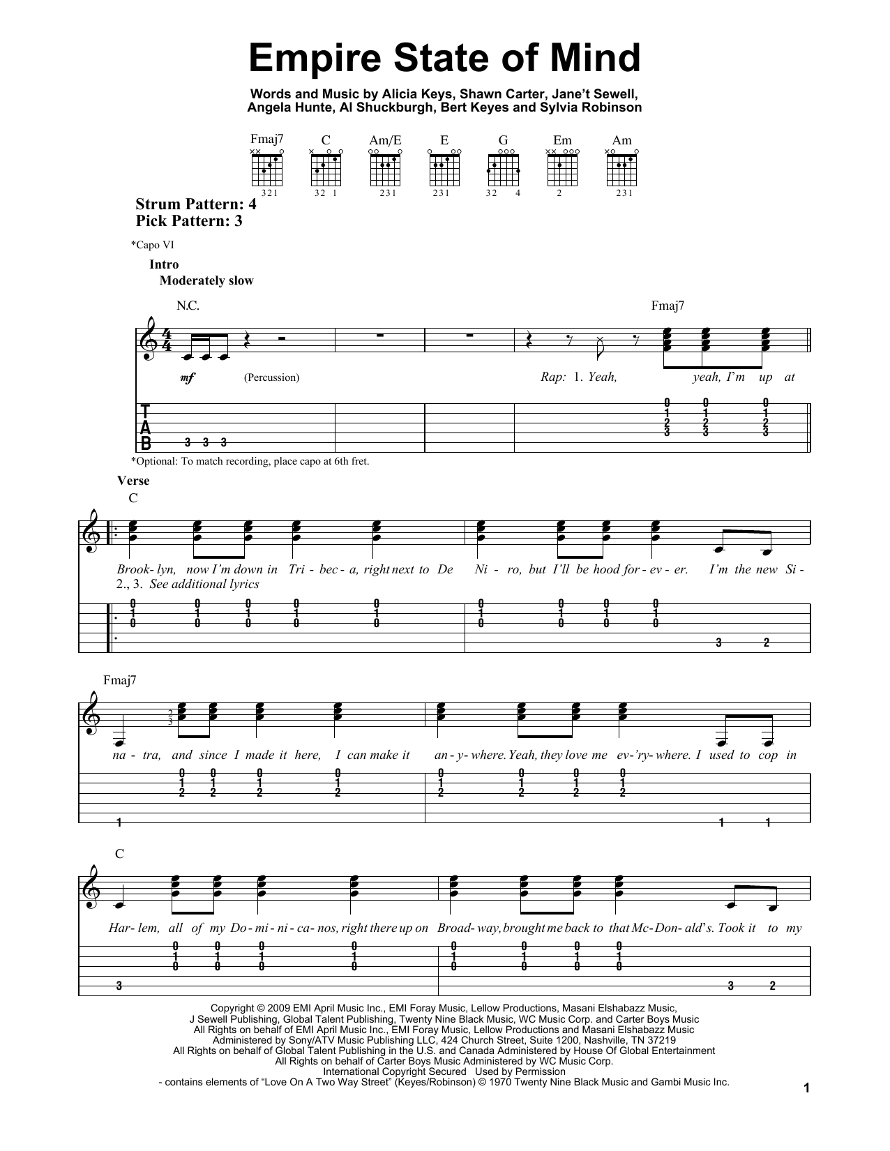 Jay-Z Empire State Of Mind (feat. Alicia Keys) Sheet Music Notes & Chords for Lyrics & Chords - Download or Print PDF