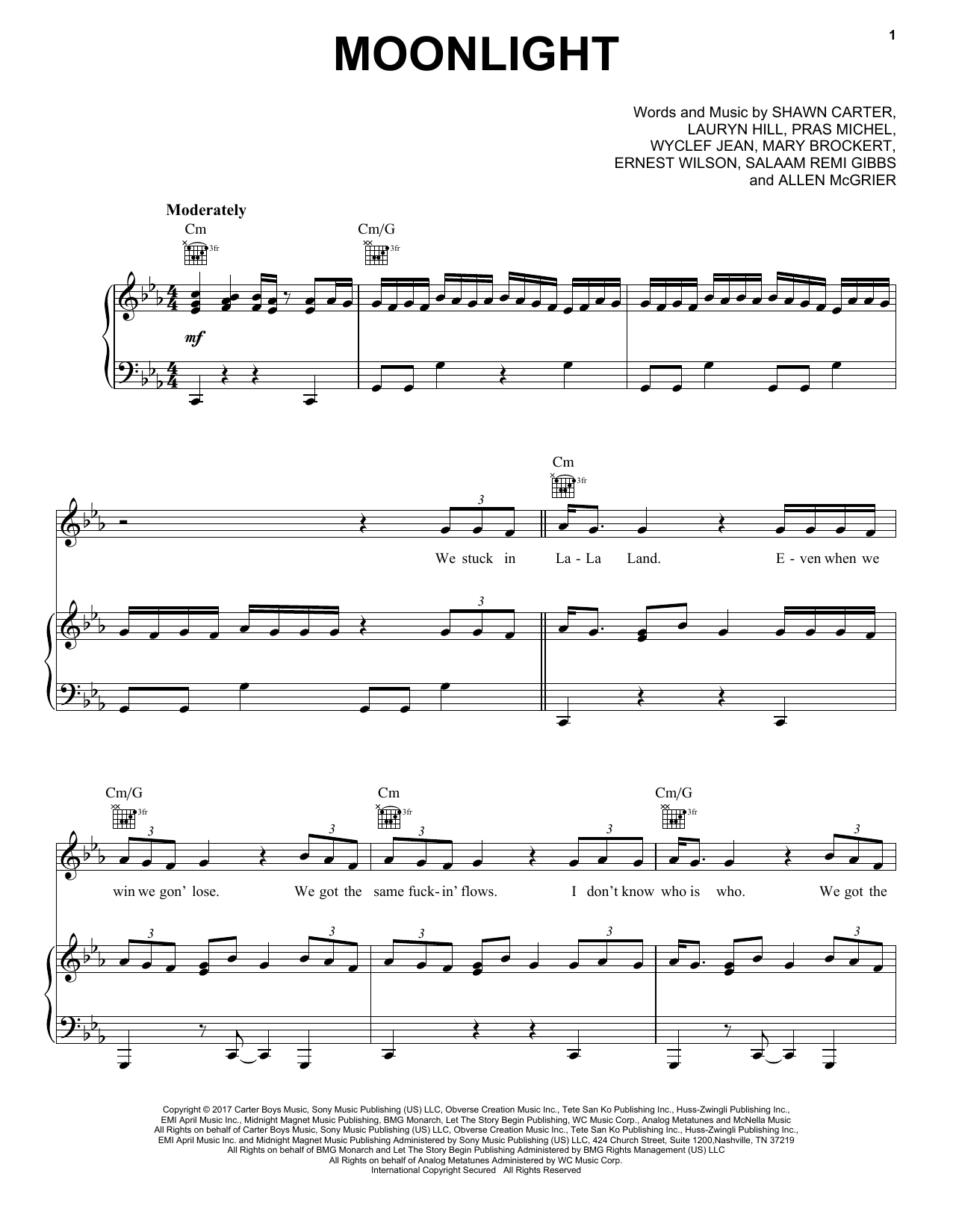 Jay-Z Moonlight Sheet Music Notes & Chords for Piano, Vocal & Guitar Chords (Right-Hand Melody) - Download or Print PDF