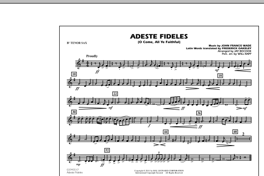 Preview Jay Bocook Adeste Fideles (O Come, All Ye Faithful) - Bb Tenor Sax Christmas sheet music, notes and chords for Marching Band, SKU: 298373 Adeste Fideles (O Come, All Ye Faithful) - Bb Tenor Sax sheet music