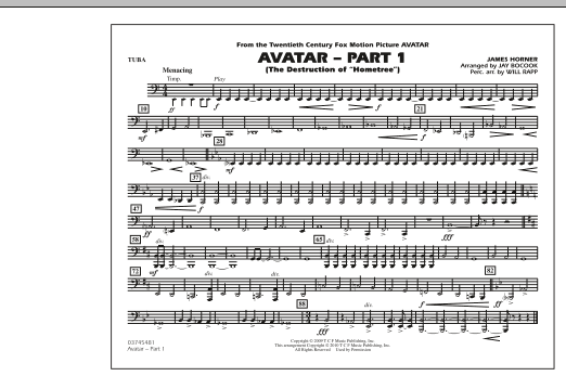 Preview Jay Bocook Avatar: Part 1 - Tuba Film/TV sheet music, notes and chords for Marching Band, SKU: 288553 Avatar: Part 1 - Tuba sheet music