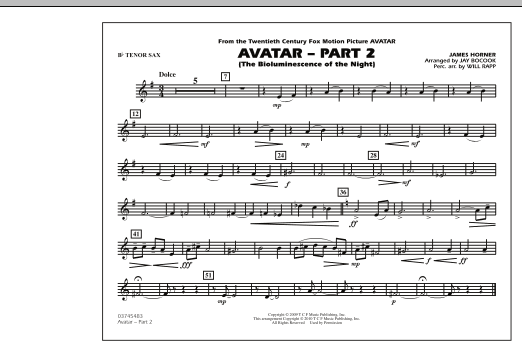 Preview Jay Bocook Avatar: Part 2 - Bb Tenor Sax Film/TV sheet music, notes and chords for Marching Band, SKU: 288567 Avatar: Part 2 - Bb Tenor Sax sheet music