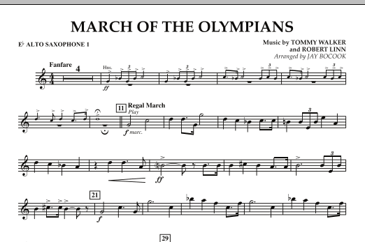 Preview Jay Bocook March Of The Olympians - Eb Alto Saxophone 1 Olympics sheet music, notes and chords for Concert Band, SKU: 286823 March Of The Olympians - Eb Alto Saxophone 1 sheet music