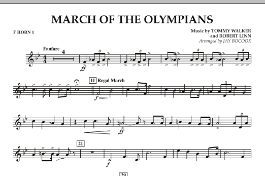 Preview Jay Bocook March Of The Olympians - F Horn 1 Olympics sheet music, notes and chords for Concert Band, SKU: 286830 March Of The Olympians - F Horn 1 sheet music