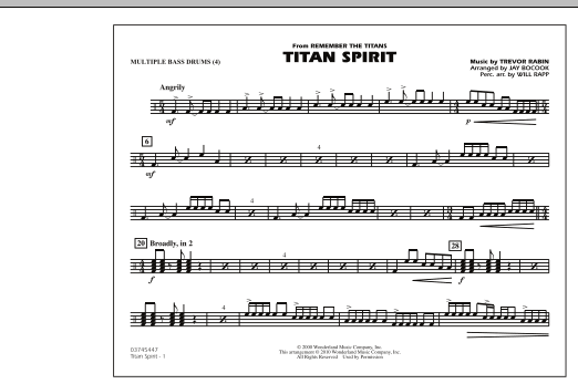 Titan Spirit (Theme from Remember The Titans) - Multiple Bass Drums sheet music
