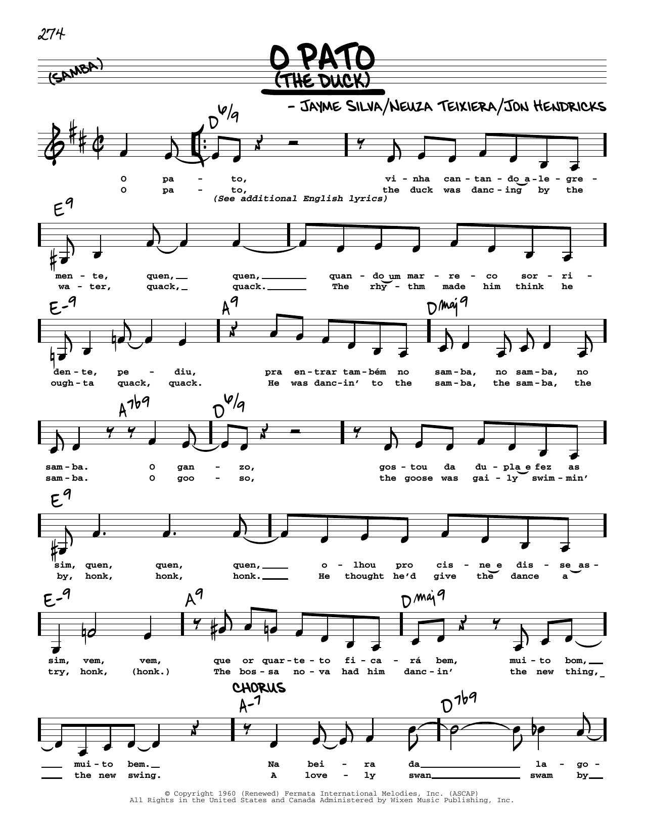 Jayme Silva O Pato (The Duck) (Low Voice) Sheet Music Notes & Chords for Real Book – Melody, Lyrics & Chords - Download or Print PDF