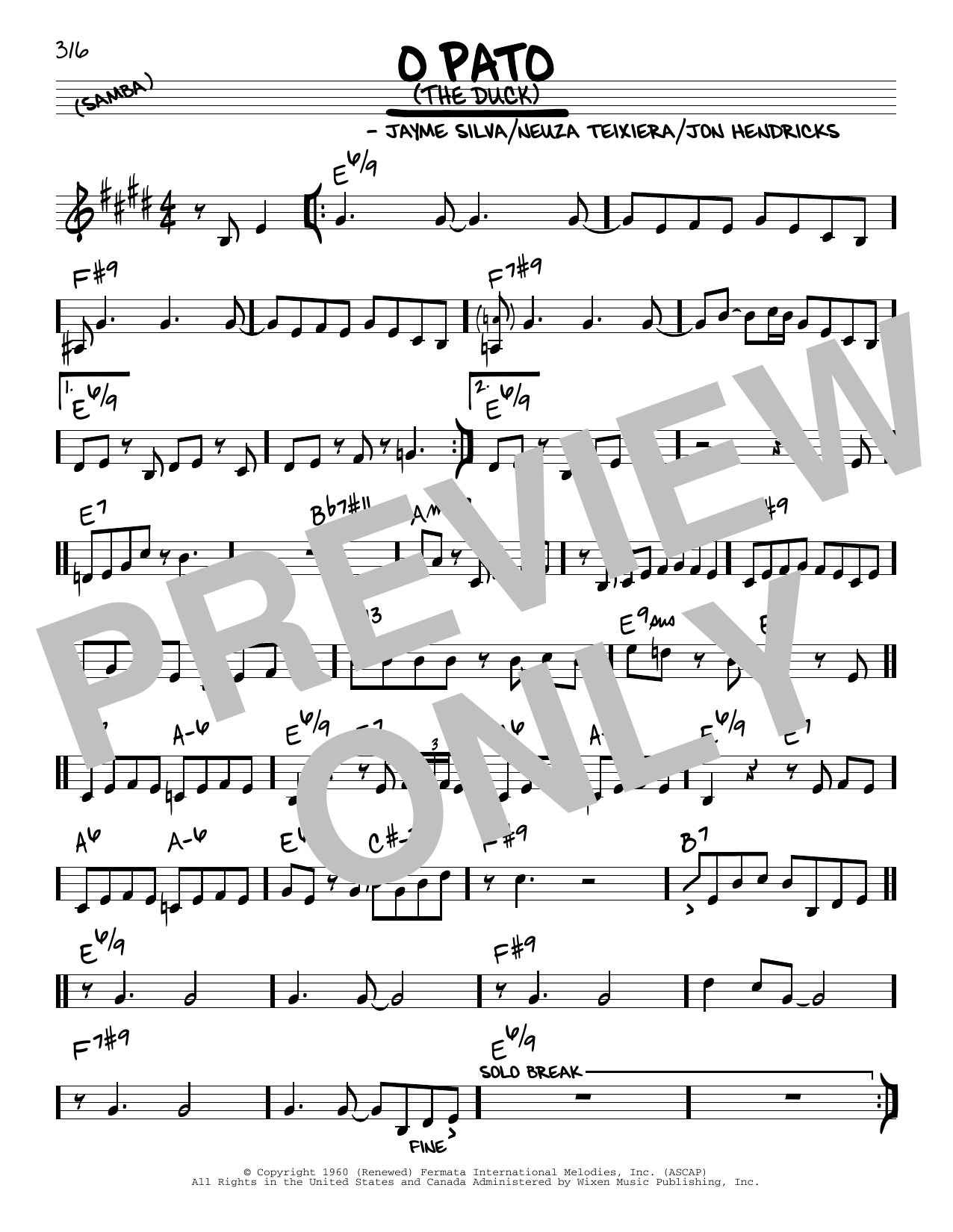 Jayme Silva O Pato (The Duck) Sheet Music Notes & Chords for Real Book – Melody & Chords - Download or Print PDF
