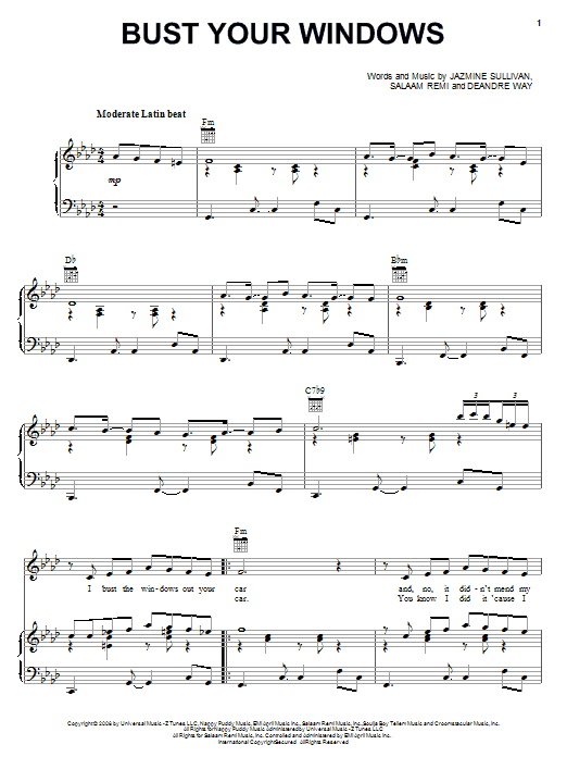 Jazmine Sullivan Bust Your Windows Sheet Music Notes & Chords for Easy Piano - Download or Print PDF