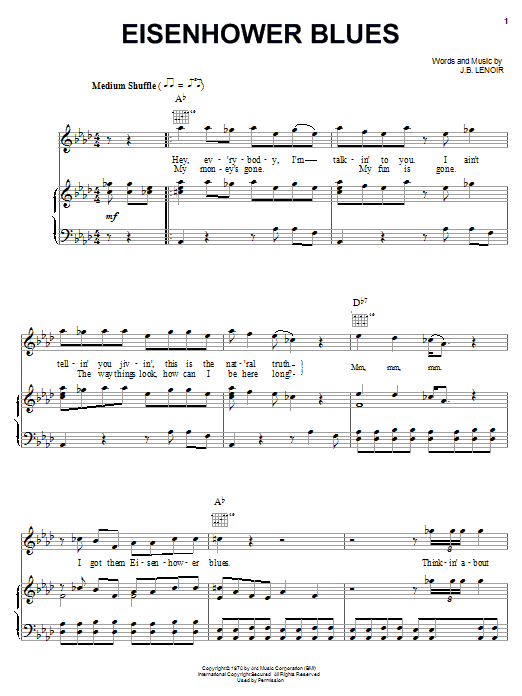 J.B. Lenoir Eisenhower Blues Sheet Music Notes & Chords for Piano, Vocal & Guitar (Right-Hand Melody) - Download or Print PDF