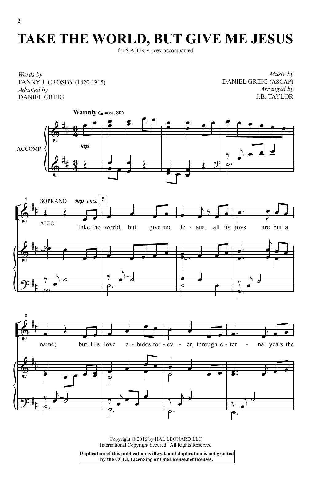 Daniel Greig Take The World But Give Me Jesus (arr. J.B. Taylor) Sheet Music Notes & Chords for SATB - Download or Print PDF