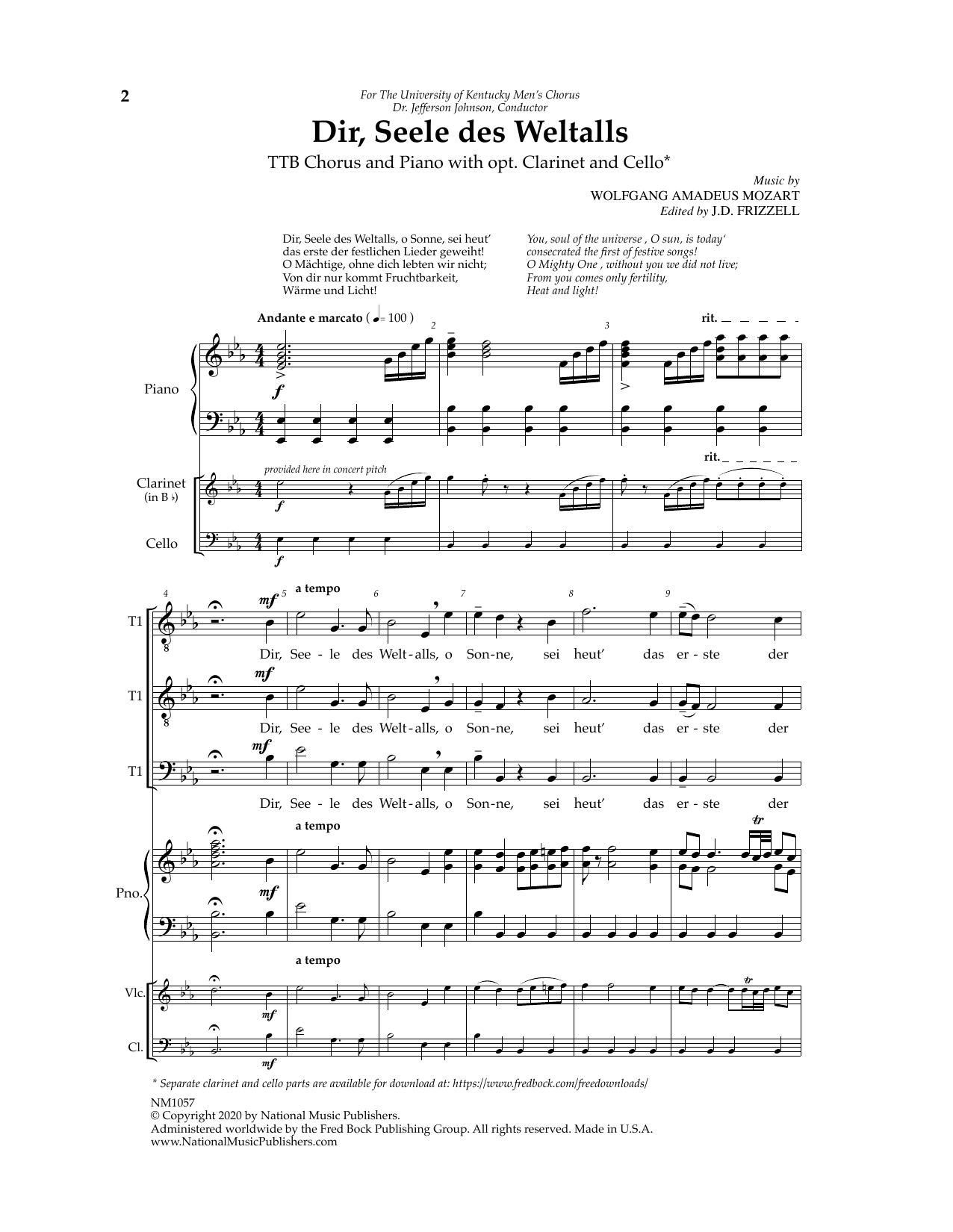 J.D. Frizzell Dir, Seele Des Weltalls Sheet Music Notes & Chords for TTB Choir - Download or Print PDF