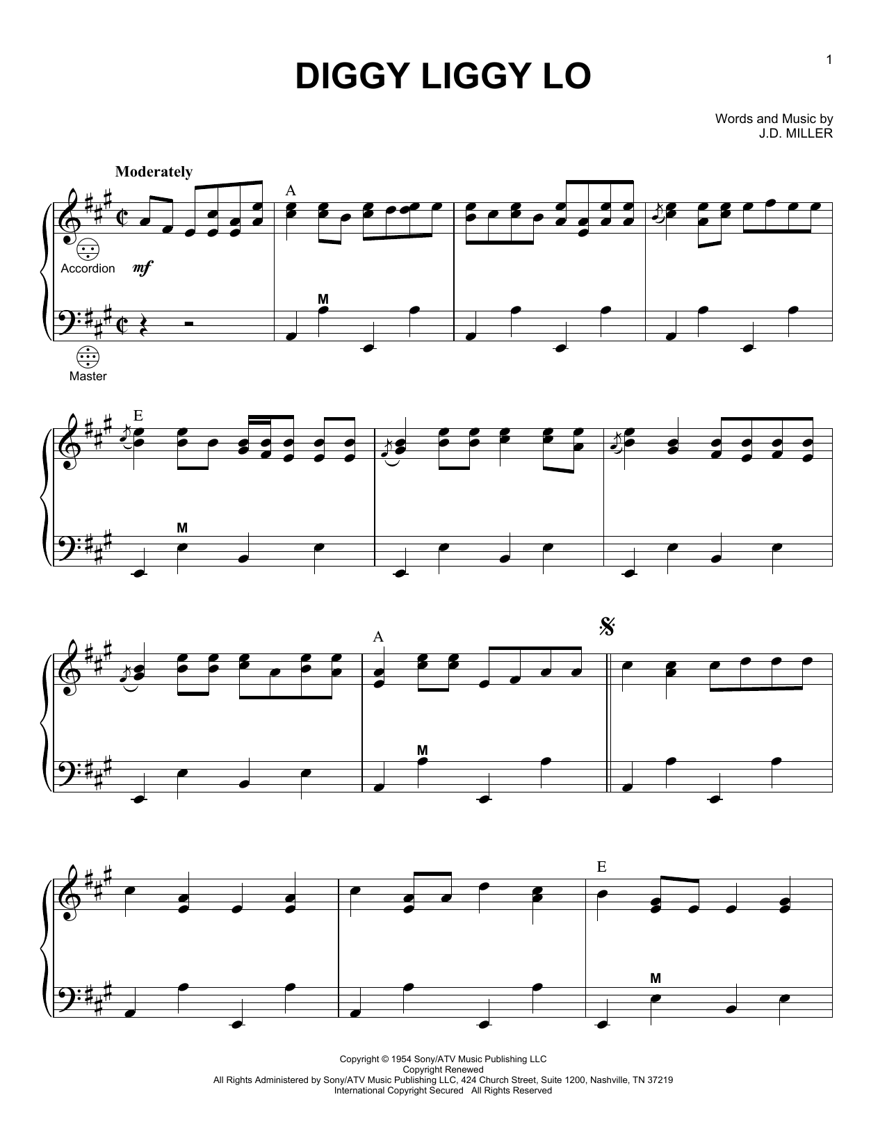J.D. Miller Diggy Liggy Lo Sheet Music Notes & Chords for Accordion - Download or Print PDF