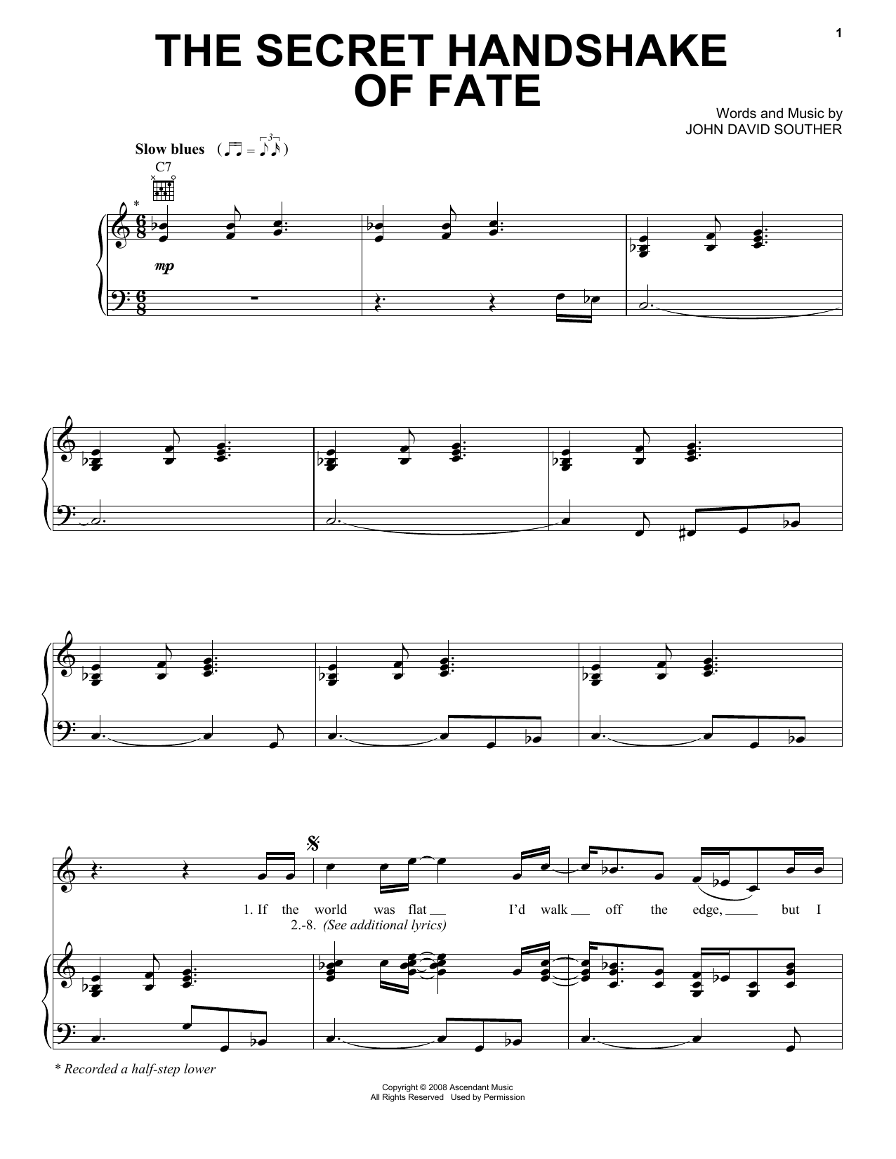 J.D. Souther The Secret Handshake Of Fate Sheet Music Notes & Chords for Piano, Vocal & Guitar (Right-Hand Melody) - Download or Print PDF
