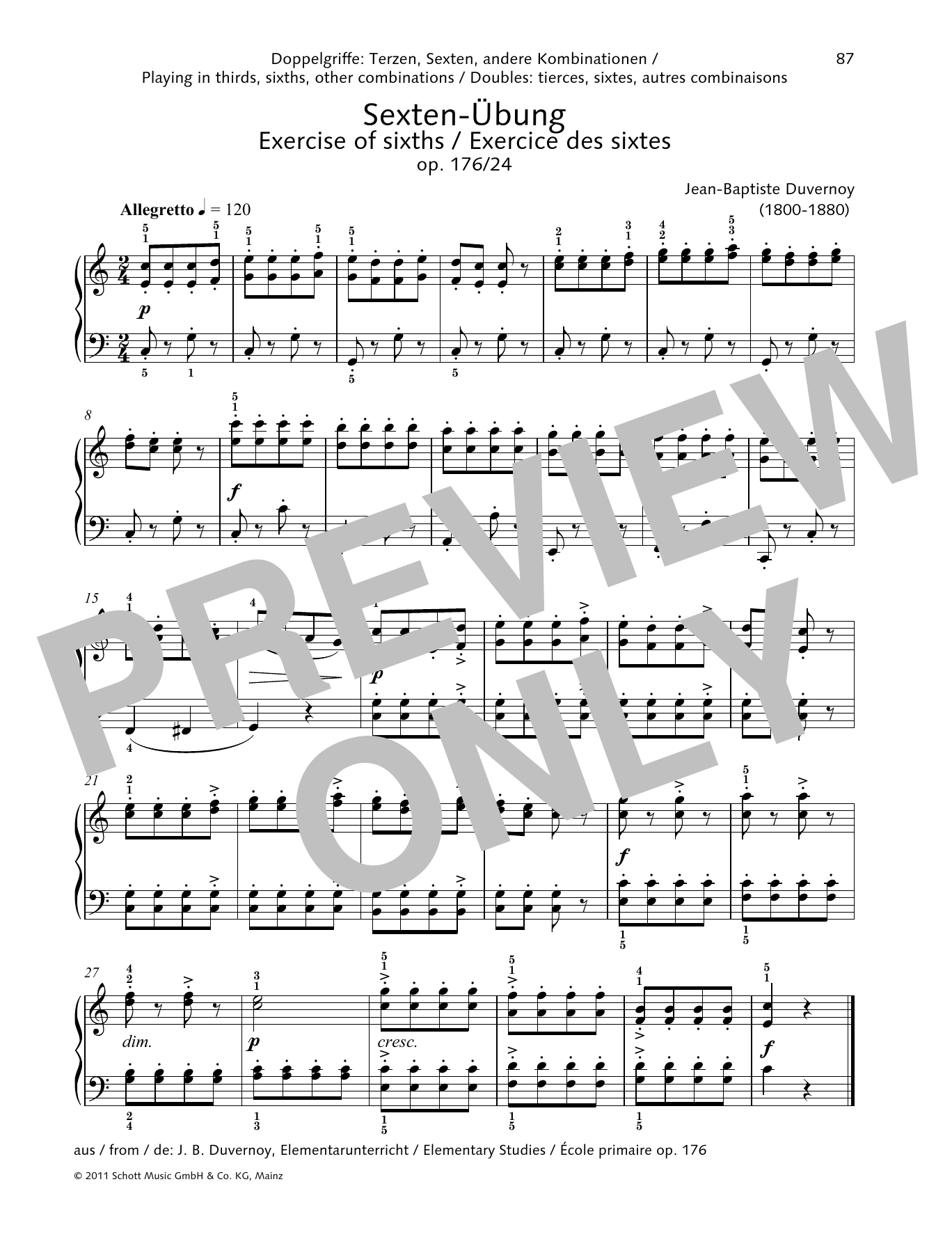 Jean-Baptiste Duvernoy Exercise of sixths Sheet Music Notes & Chords for Piano Solo - Download or Print PDF