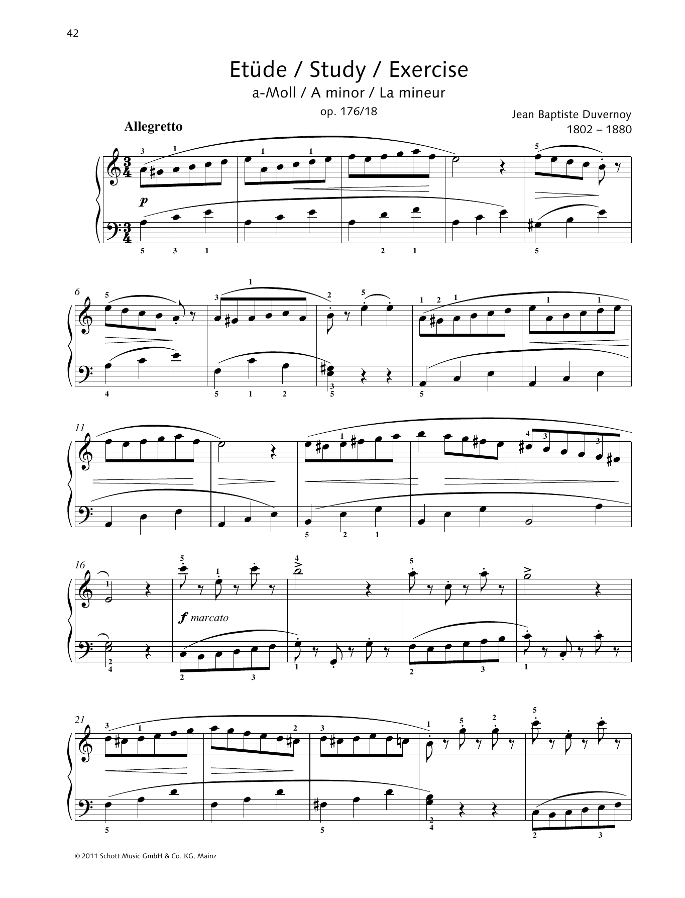 Jean-Baptiste Duvernoy Study A minor Sheet Music Notes & Chords for Piano Solo - Download or Print PDF