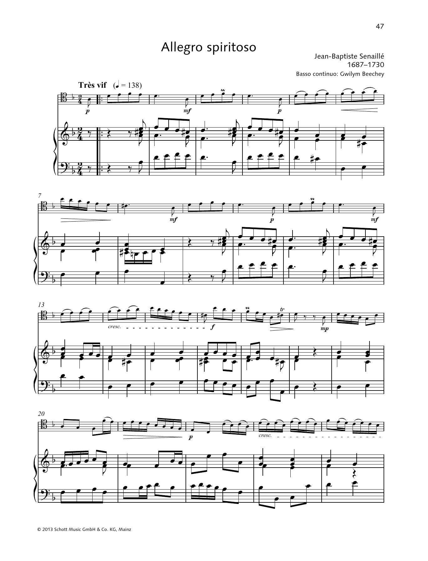 Jean-Baptiste Senaille Allegro Spiritoso Sheet Music Notes & Chords for String Solo - Download or Print PDF