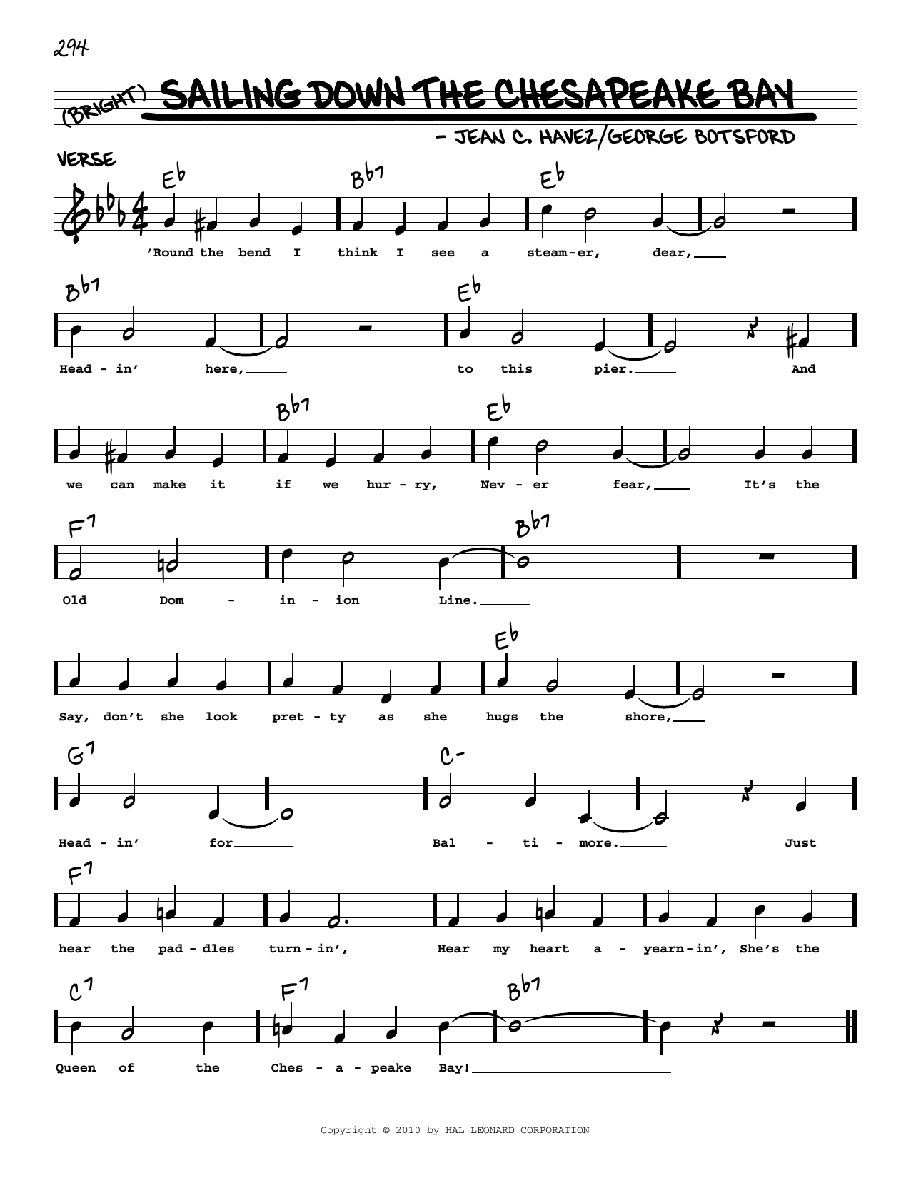 Jean C. Havez Sailing Down The Chesapeake Bay (arr. Robert Rawlins) Sheet Music Notes & Chords for Real Book – Melody, Lyrics & Chords - Download or Print PDF