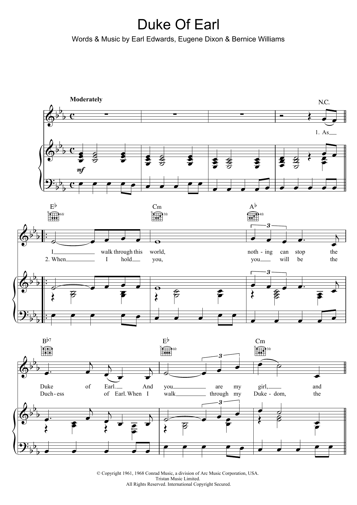 Jean Chandler Duke Of Earl Sheet Music Notes & Chords for Piano, Vocal & Guitar (Right-Hand Melody) - Download or Print PDF