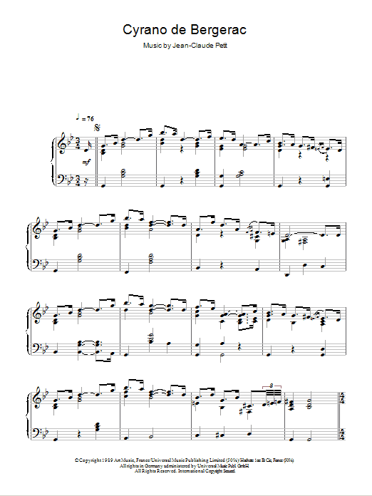 Jean-claude Petit Cyrano De Bergerac Sheet Music Notes & Chords for Piano - Download or Print PDF