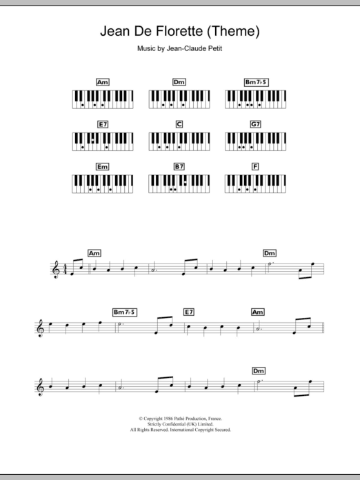Jean-claude Petit Jean de Florette (Theme) Sheet Music Notes & Chords for Keyboard - Download or Print PDF