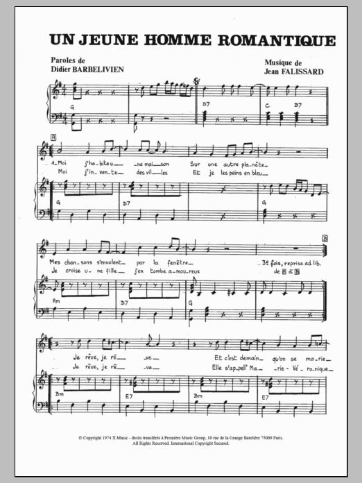 Jean Falissard Un Jeune Homme Romantique Sheet Music Notes & Chords for Piano & Vocal - Download or Print PDF