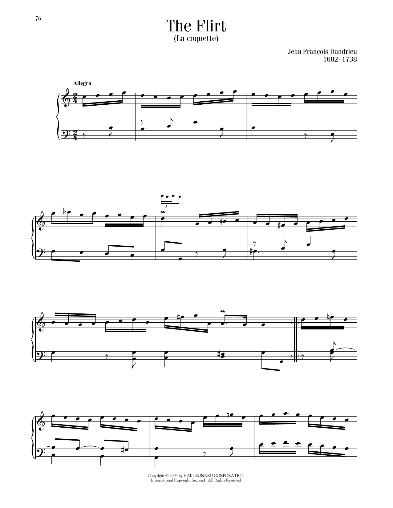 Jean-Francois Dandrieu La Coquette (The Flirt) Sheet Music Notes & Chords for Piano Solo - Download or Print PDF