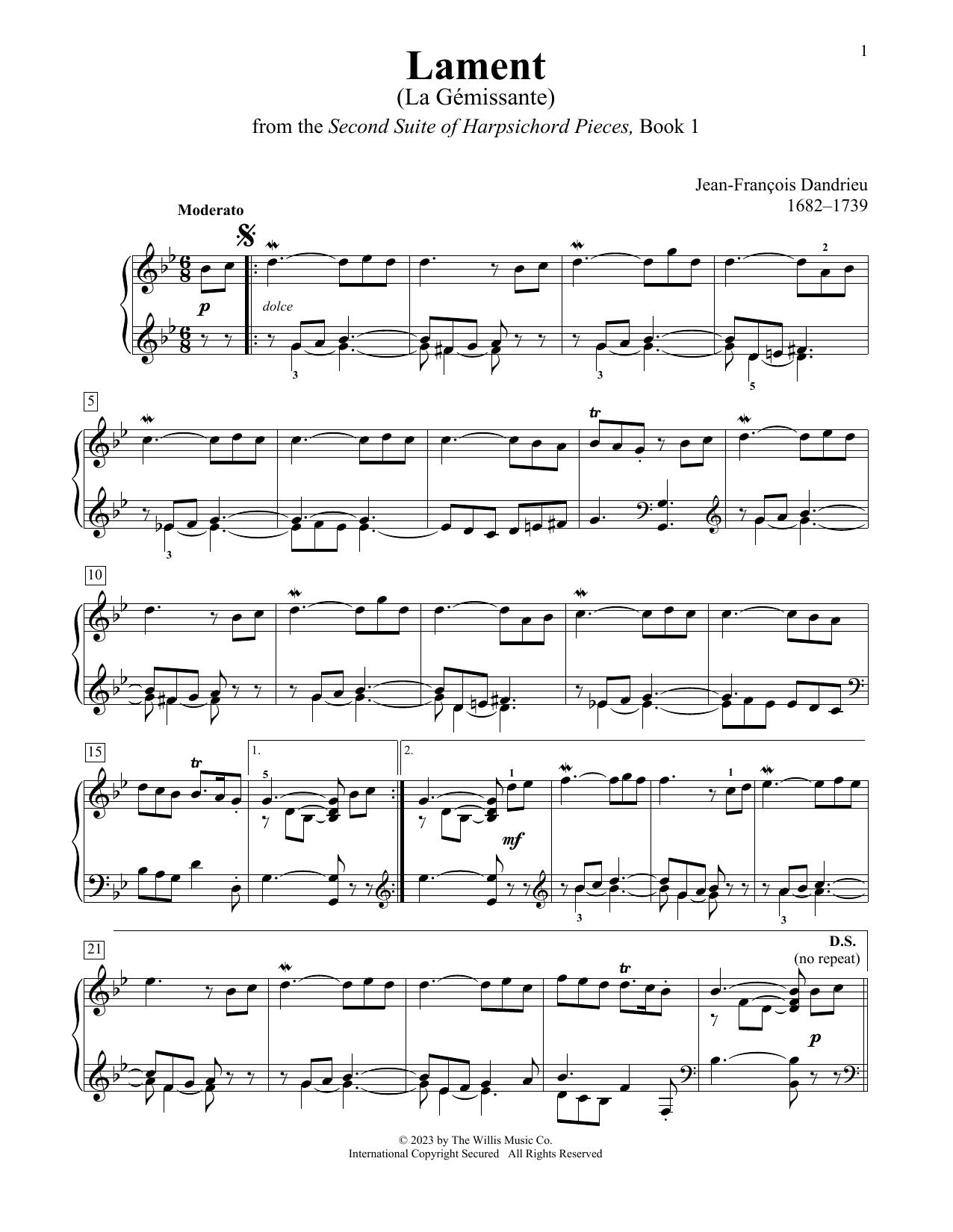 Jean-Francois Dandrieu Lament (La Gemissante) Sheet Music Notes & Chords for Educational Piano - Download or Print PDF