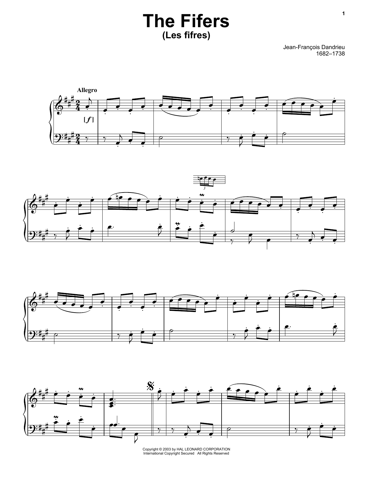 Jean-Francois Dandrieu Les Fifres Sheet Music Notes & Chords for Piano - Download or Print PDF